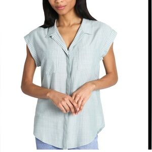 Jachs Girlfriend Women's Striped Cotton Green Sleeveless Button-Up Shirt Size L